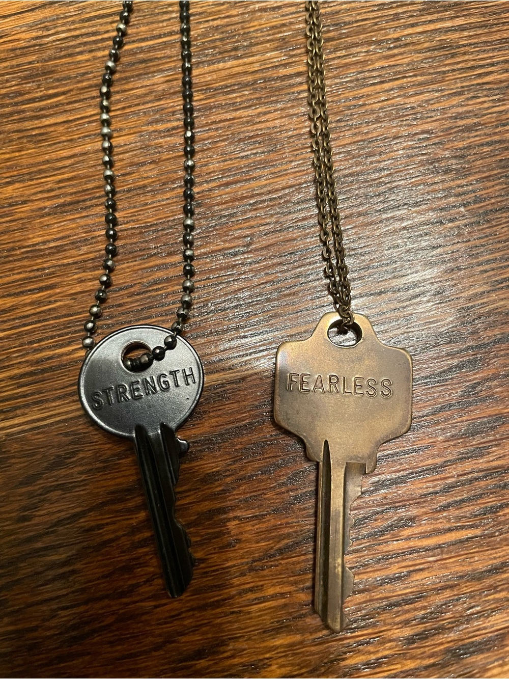 Giving Keys - Strength & Fearless, 3 pairs earring andother costume necklaces